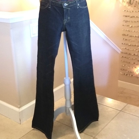 Y2k VON DUTCH Blue Purple Low Rise Flare Embroidery Patch Dark Wash Jeans 28 LN - Picture 5 of 16